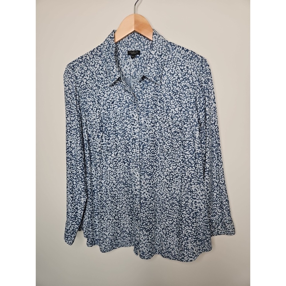 Talbots Blouse 2XP Blue Floral Pattern Lyocell Button Up Preppy Coastal Grandma